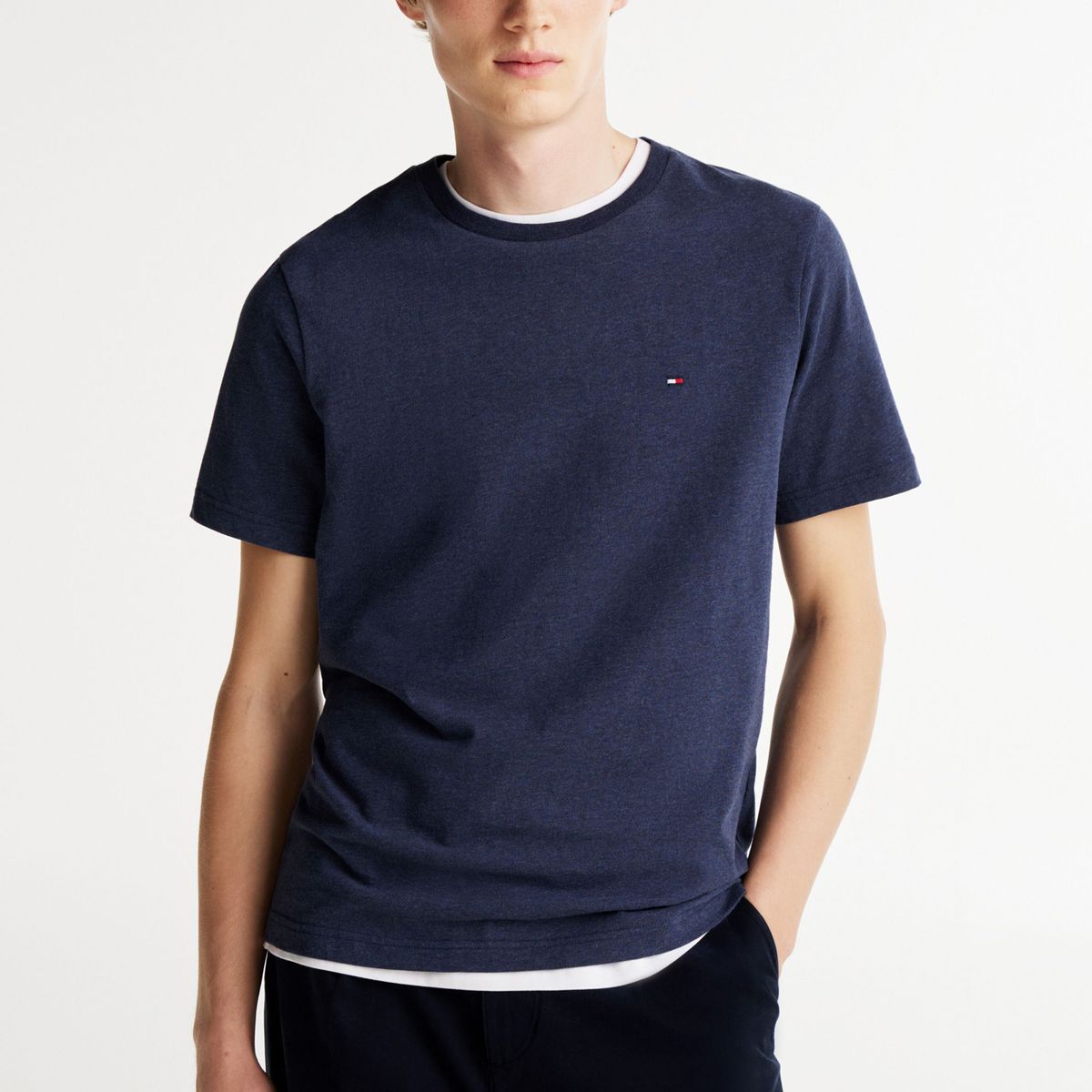 TOMMY HILFIGER - Camiseta azul jaspeada de cuello redondo Tommy Hilfiger