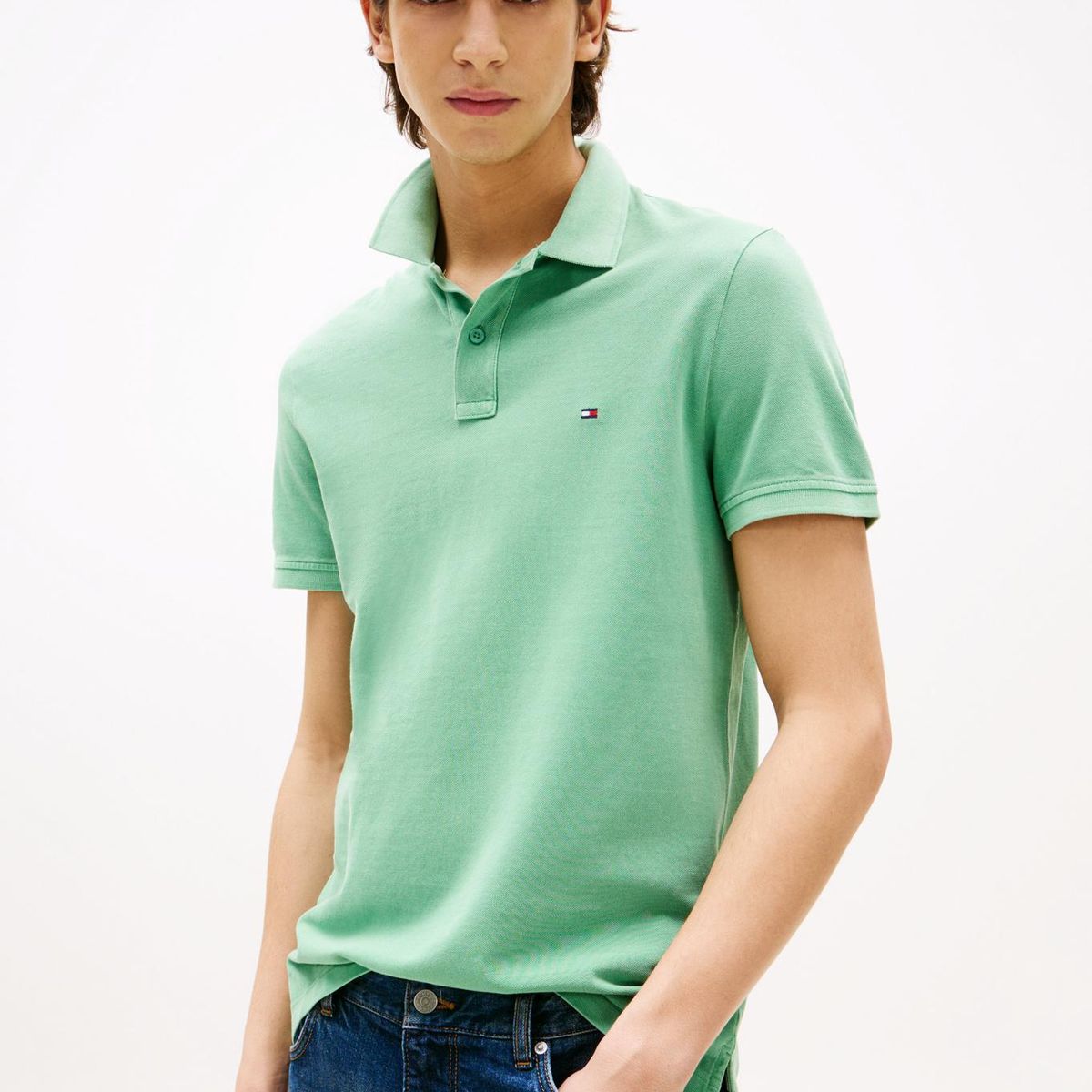 TOMMY HILFIGER - Polo verde teñido en prenda con logo bordado Tommy Hilfiger
