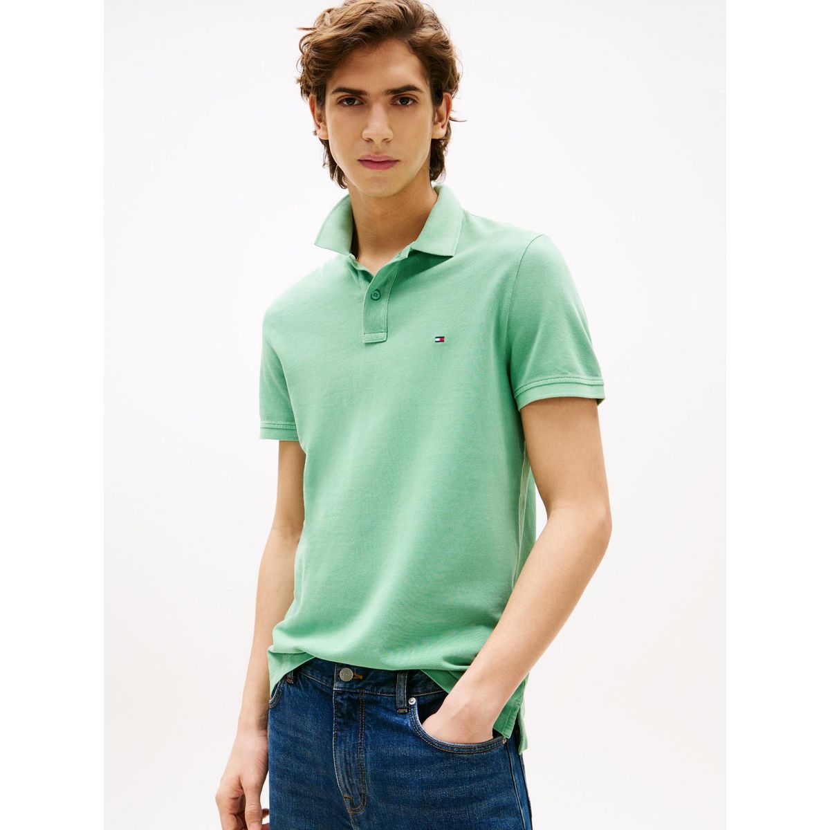 TOMMY HILFIGER - Polo verde teñido en prenda con logo bordado Tommy Hilfiger