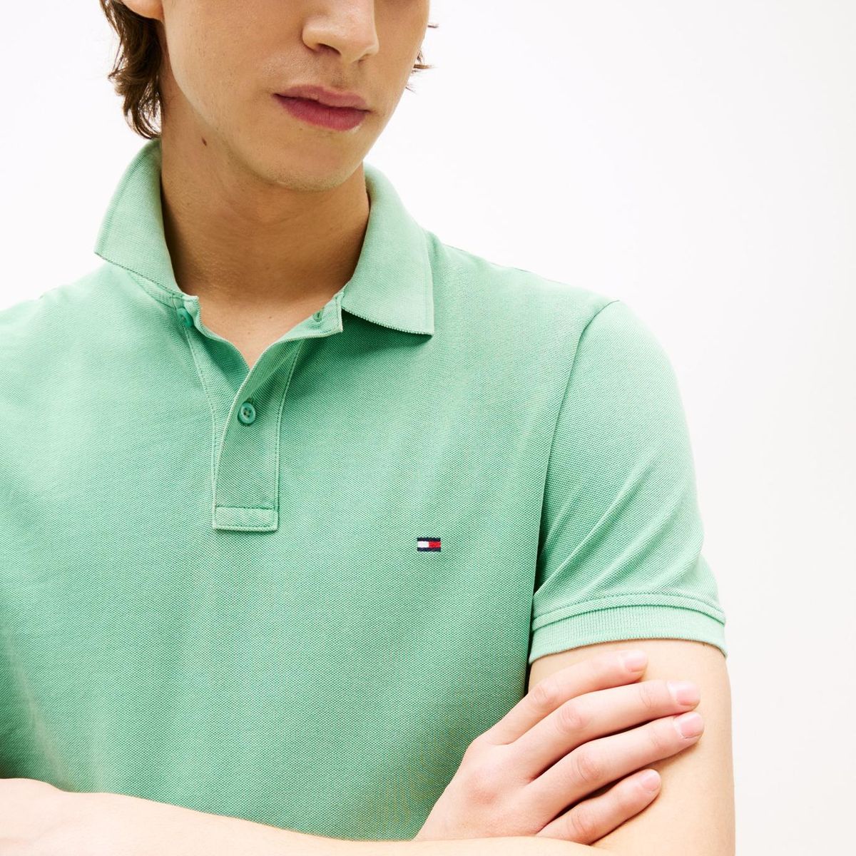 TOMMY HILFIGER - Polo verde teñido en prenda con logo bordado Tommy Hilfiger