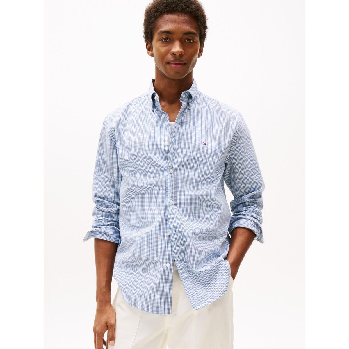 TOMMY HILFIGER - Camisa celeste Flex Poplin de manga larga Tommy Hilfiger