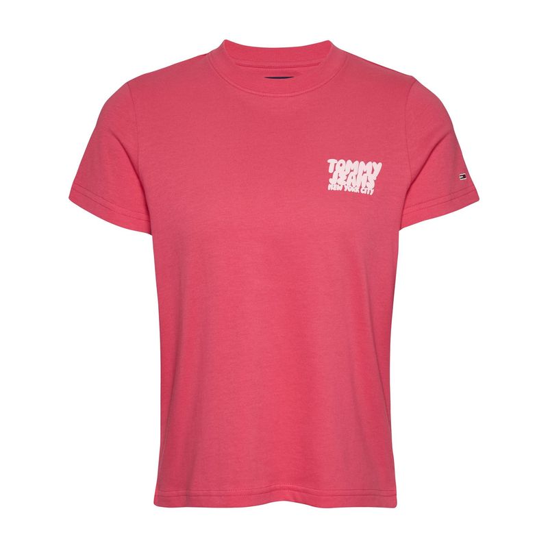 TOMMY HILFIGER - Camiseta rosa de cuello redondo con logo Tommy Jeans