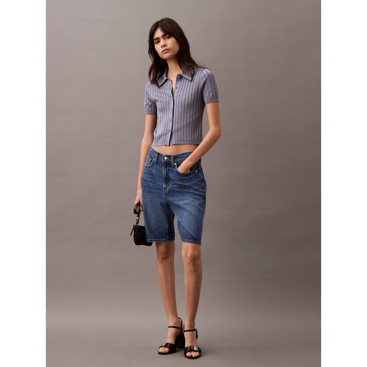 CALVIN KLEIN - Top azul tipo polo cropped de punto liso Calvin Klein