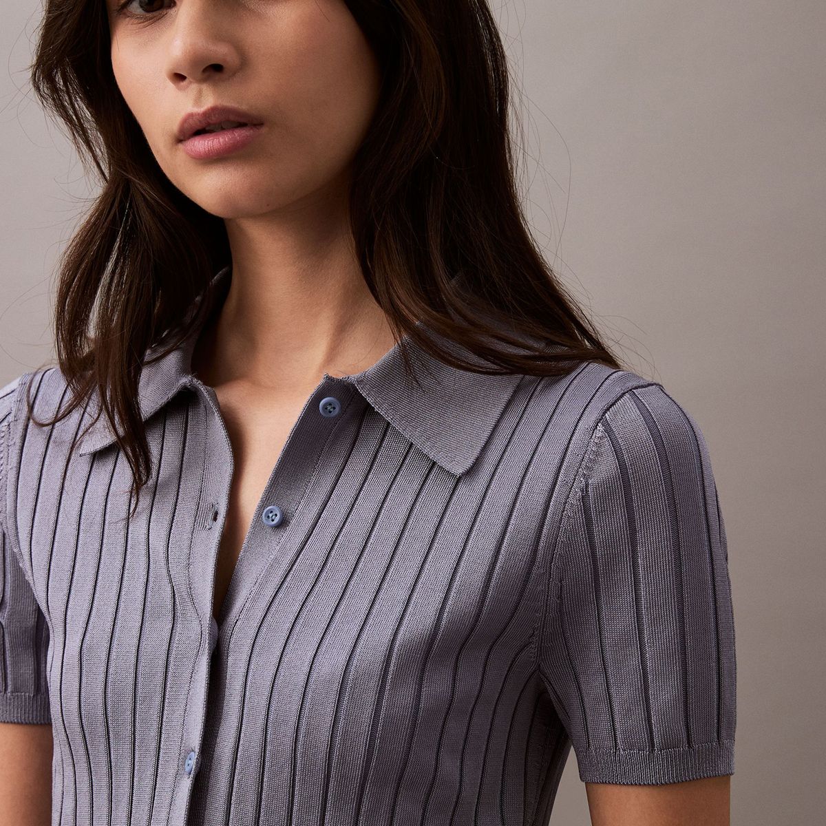 CALVIN KLEIN - Top azul tipo polo cropped de punto liso Calvin Klein