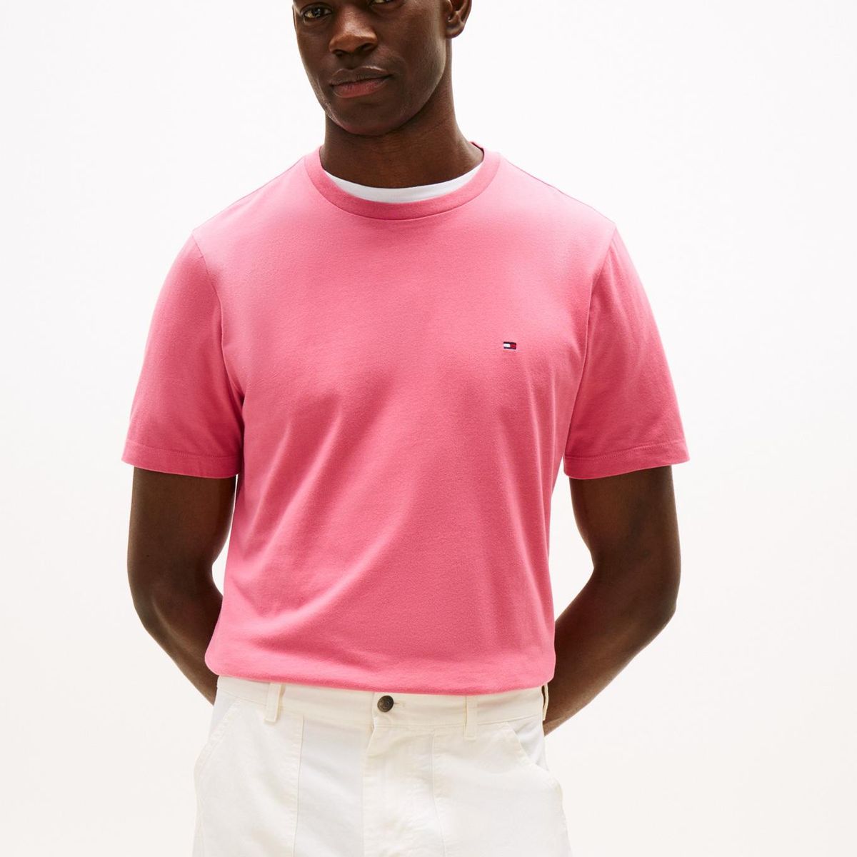 TOMMY HILFIGER - Camiseta rosa de cuello redondo con logo bordado Tommy Hilfiger