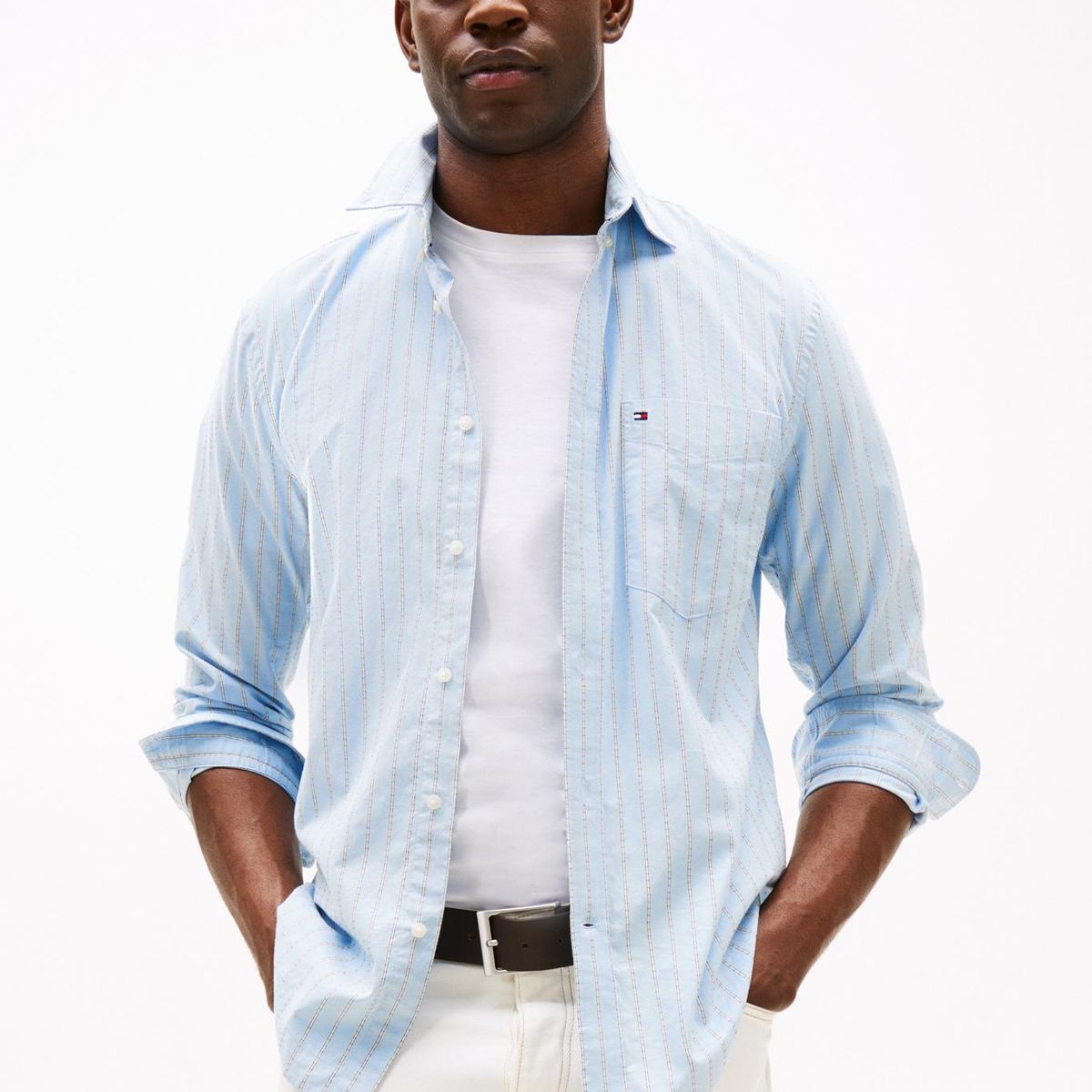 TOMMY HILFIGER - Camisa azul Oxford de rayas y corte regular Tommy Hilfiger