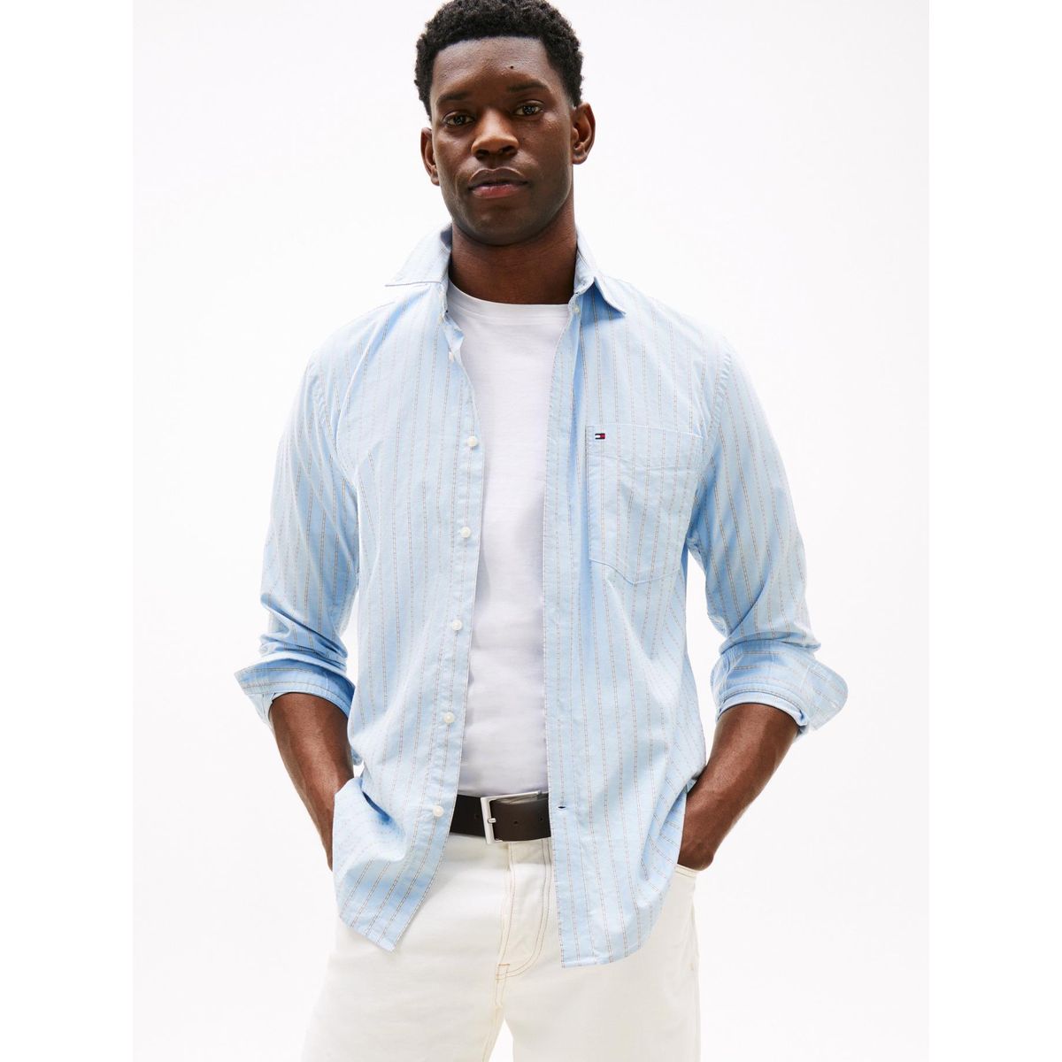 TOMMY HILFIGER - Camisa azul Oxford de rayas y corte regular Tommy Hilfiger