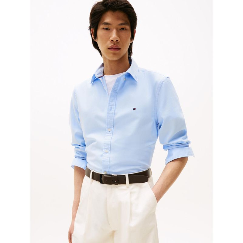TOMMY HILFIGER - Camisa celeste TH Flex slim de tejido dobby Tommy Hilfiger