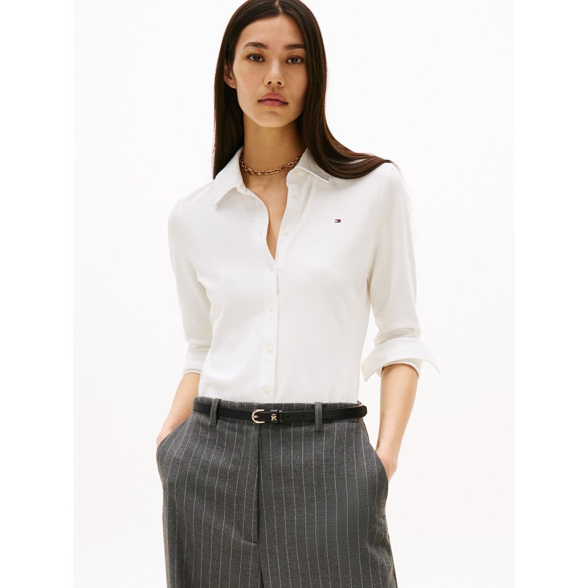 TOMMY HILFIGER - Camisa blanca de piqué 1985 de corte slim Tommy Hilfiger