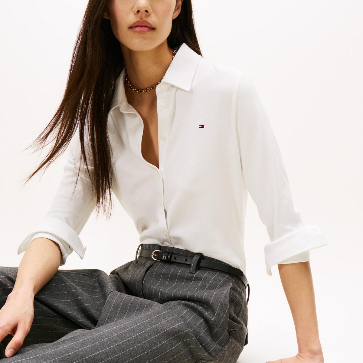 TOMMY HILFIGER - Camisa blanca de piqué 1985 de corte slim Tommy Hilfiger