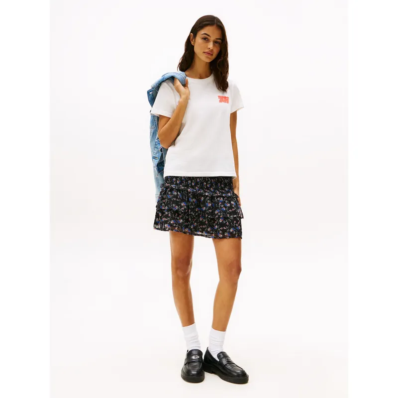 TOMMY HILFIGER - Camiseta blanca de cuello redondo con logo Tommy Jeans