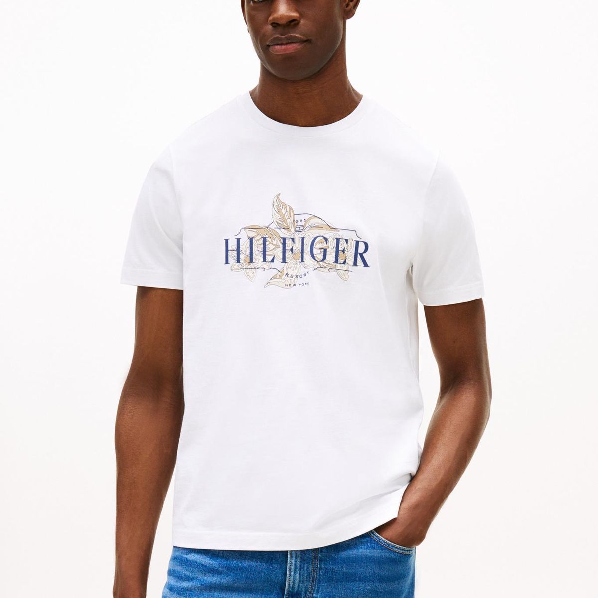 TOMMY HILFIGER - Camiseta verde de cuello redondo con logo tropical Tommy Hilfiger