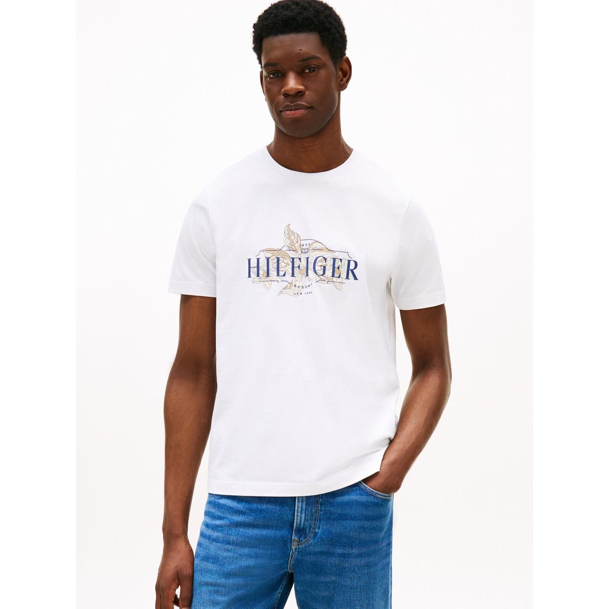 TOMMY HILFIGER - Camiseta verde de cuello redondo con logo tropical Tommy Hilfiger