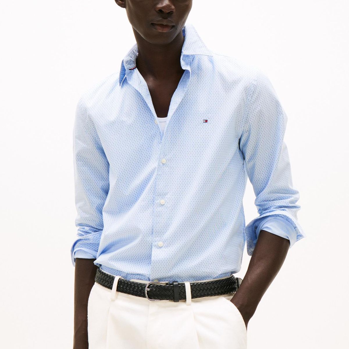 TOMMY HILFIGER - Camisa celeste Poplin Mini de manga larga Tommy Hilfiger