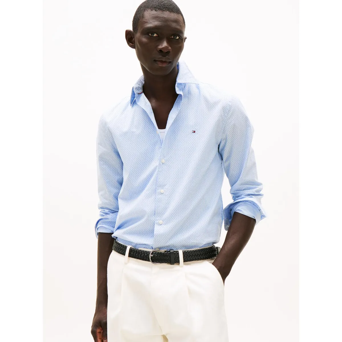 TOMMY HILFIGER - Camisa celeste Poplin Mini de manga larga Tommy Hilfiger