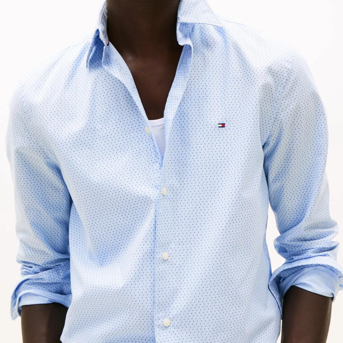 TOMMY HILFIGER - Camisa celeste Poplin Mini de manga larga Tommy Hilfiger