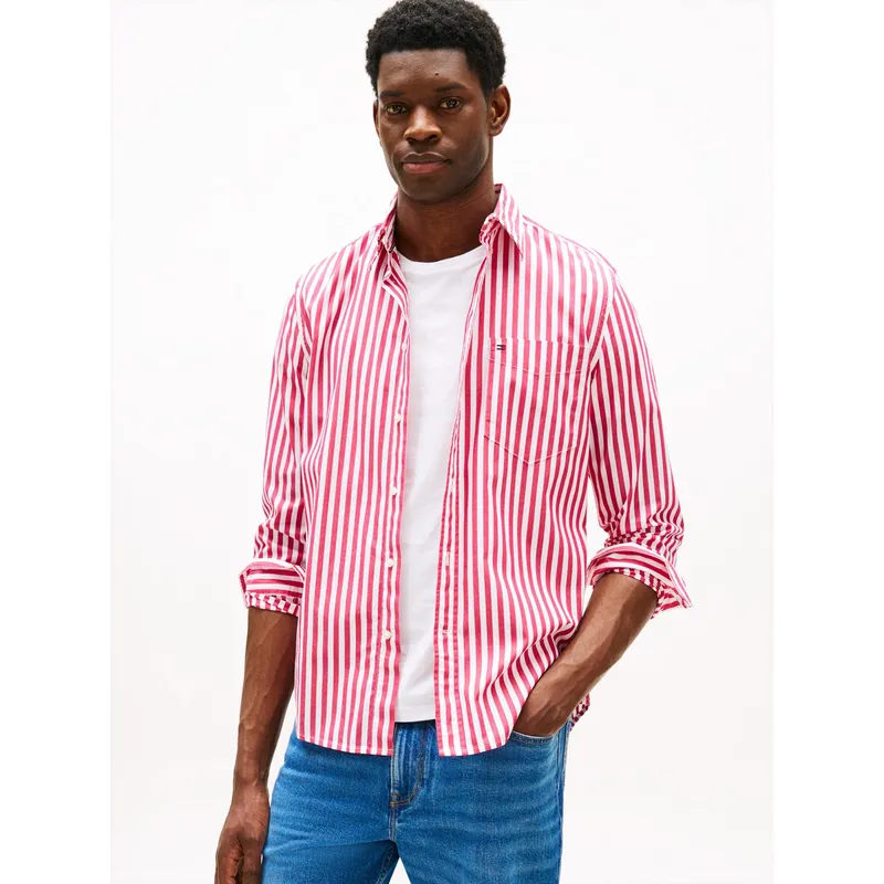 TOMMY HILFIGER - Camisa rosa de rayas TH Flex de corte regular Tommy Hilfiger
