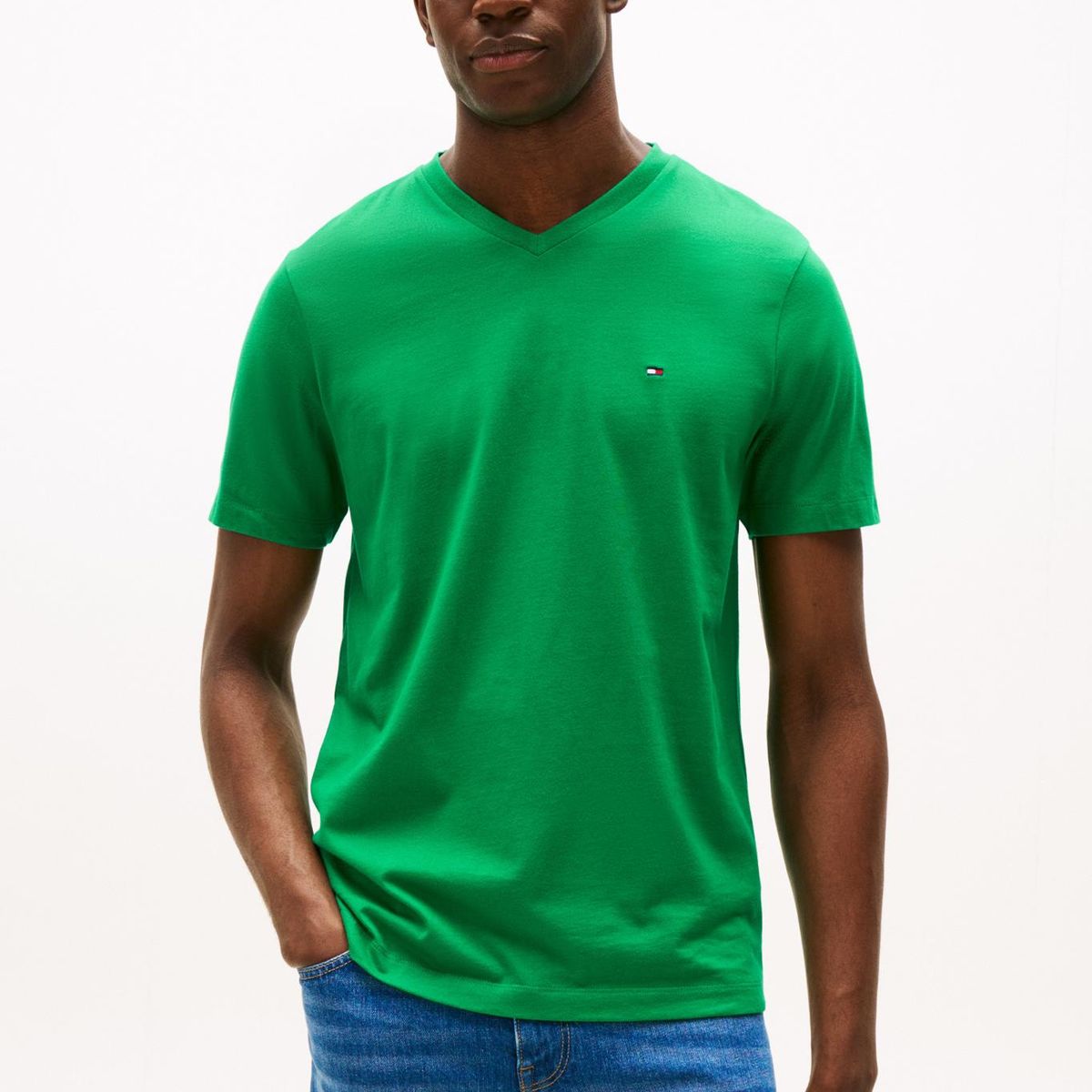 TOMMY HILFIGER - Camiseta verde de Cuello en V Tommy Hilfiger