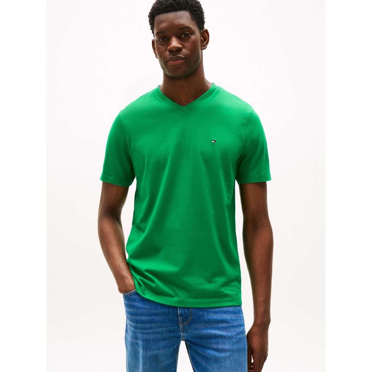 TOMMY HILFIGER - Camiseta verde de Cuello en V Tommy Hilfiger