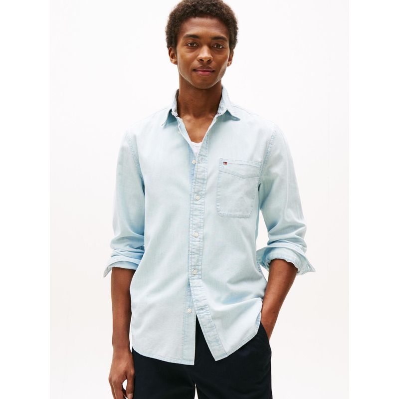 TOMMY HILFIGER - Camisa azul de chambray con bolsillo Tommy Hilfiger