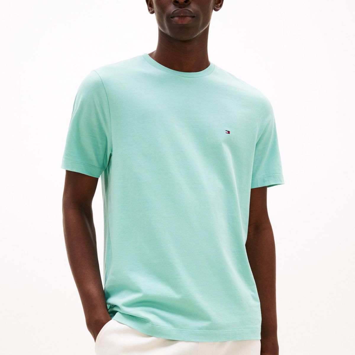 TOMMY HILFIGER - Camiseta celeste de cuello redondo con logo bordado Tommy Hilfiger