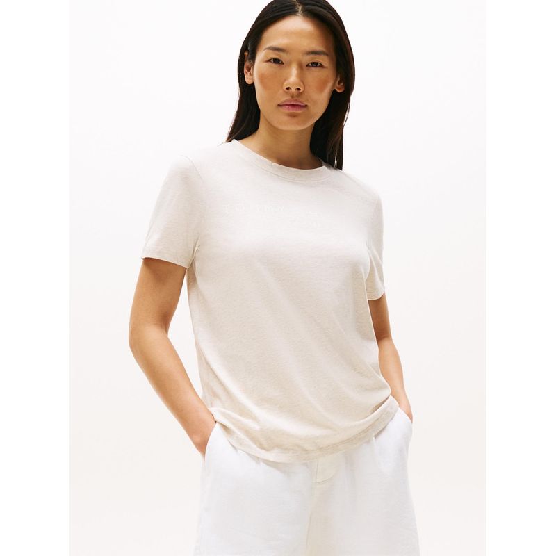 TOMMY HILFIGER - Camiseta blanca con cuello redondo y logo distintivo Tommy Hilfiger