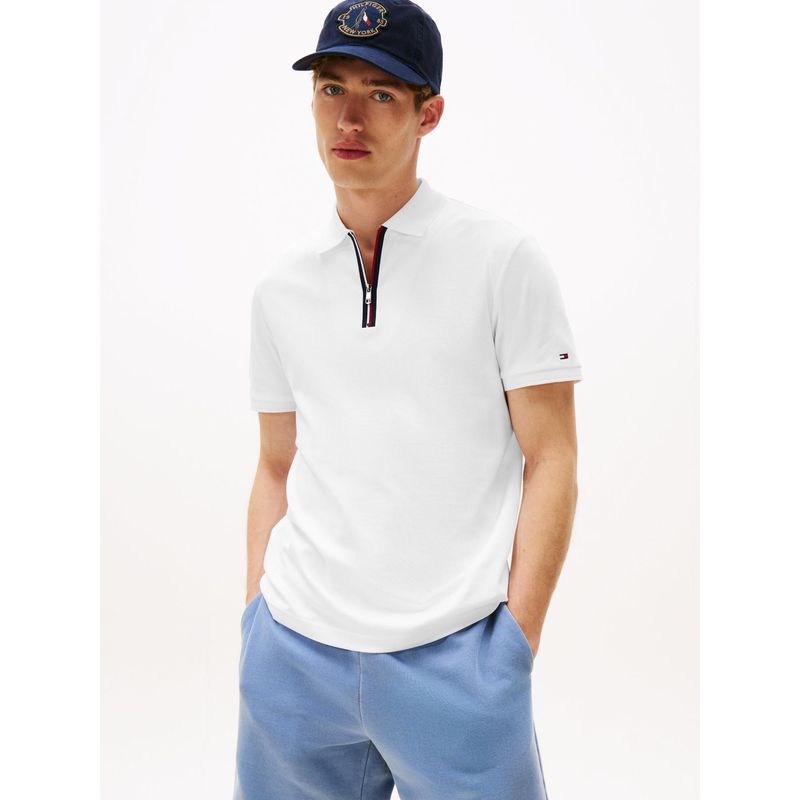 TOMMY HILFIGER - Polo blanco de corte regular con cierre de cremallera Tommy Hilfiger