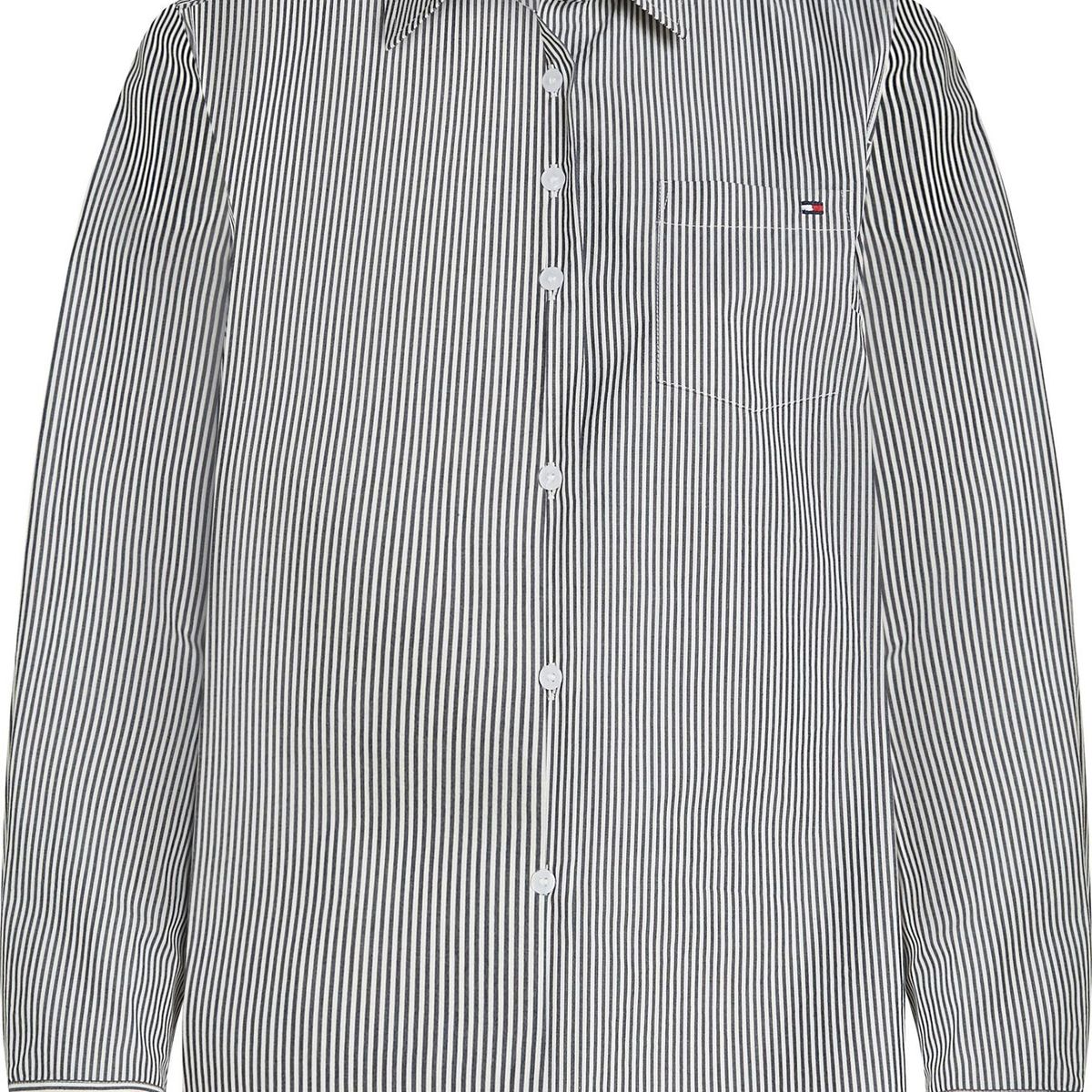 TOMMY HILFIGER - Camisa gris poplin a rayas con logo Tommy Hilfiger