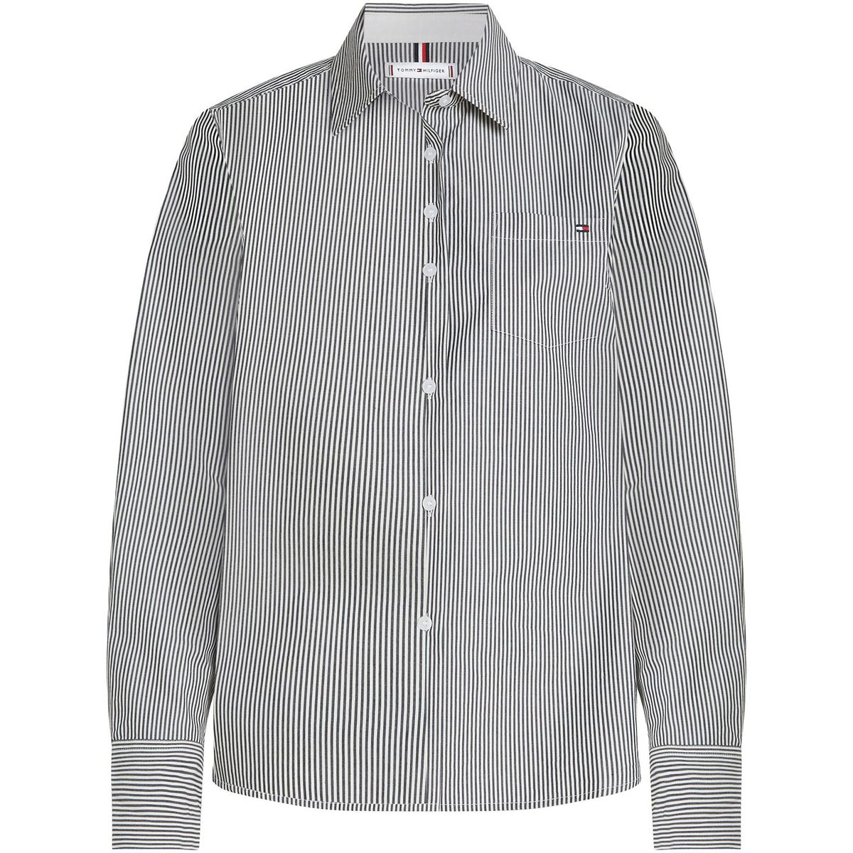 TOMMY HILFIGER - Camisa gris poplin a rayas con logo Tommy Hilfiger
