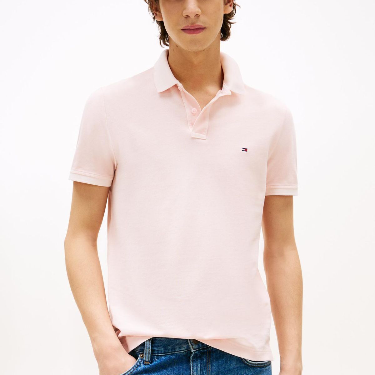 TOMMY HILFIGER - Polo rosa teñido en prenda con logo bordado Tommy Hilfiger