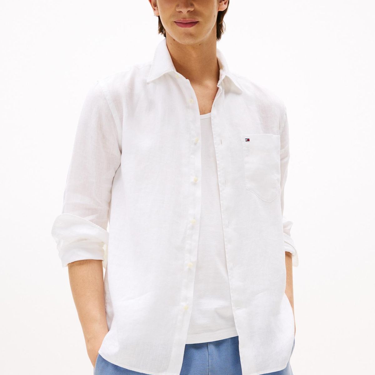 TOMMY HILFIGER - Camisa blanca de puro lino de corte regular Tommy Hilfiger