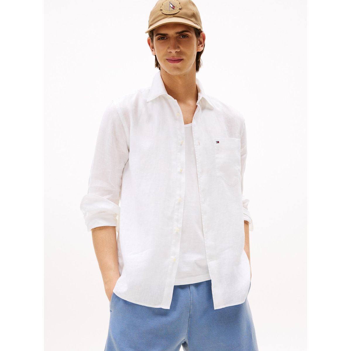 TOMMY HILFIGER - Camisa blanca de puro lino de corte regular Tommy Hilfiger