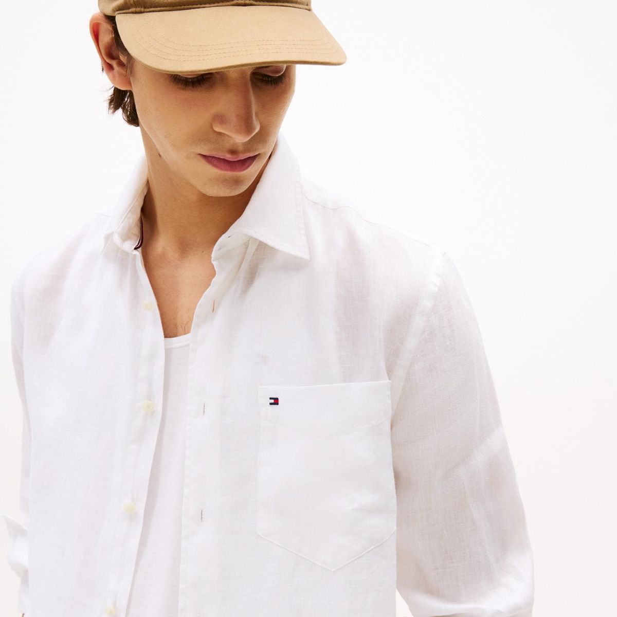 TOMMY HILFIGER - Camisa blanca de puro lino de corte regular Tommy Hilfiger