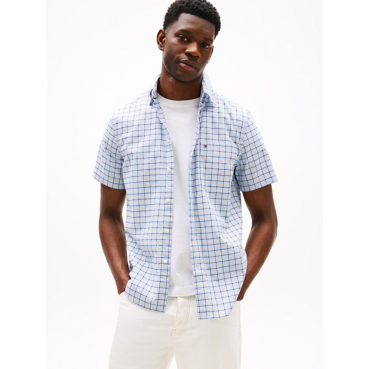 TOMMY HILFIGER - Camisa celeste Oxford de manga corta Tommy Hilfiger