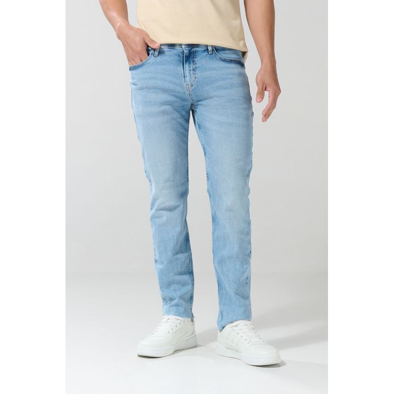 KOAJ - KOAJ Jean slim azul con desgastes, tiro bajo y ajuste ceñido Hombre