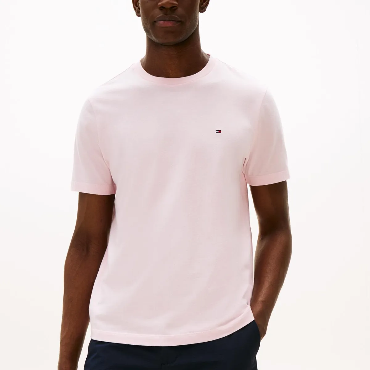 TOMMY HILFIGER - Camiseta rosa de cuello redondo con logo bordado Tommy Hilfiger