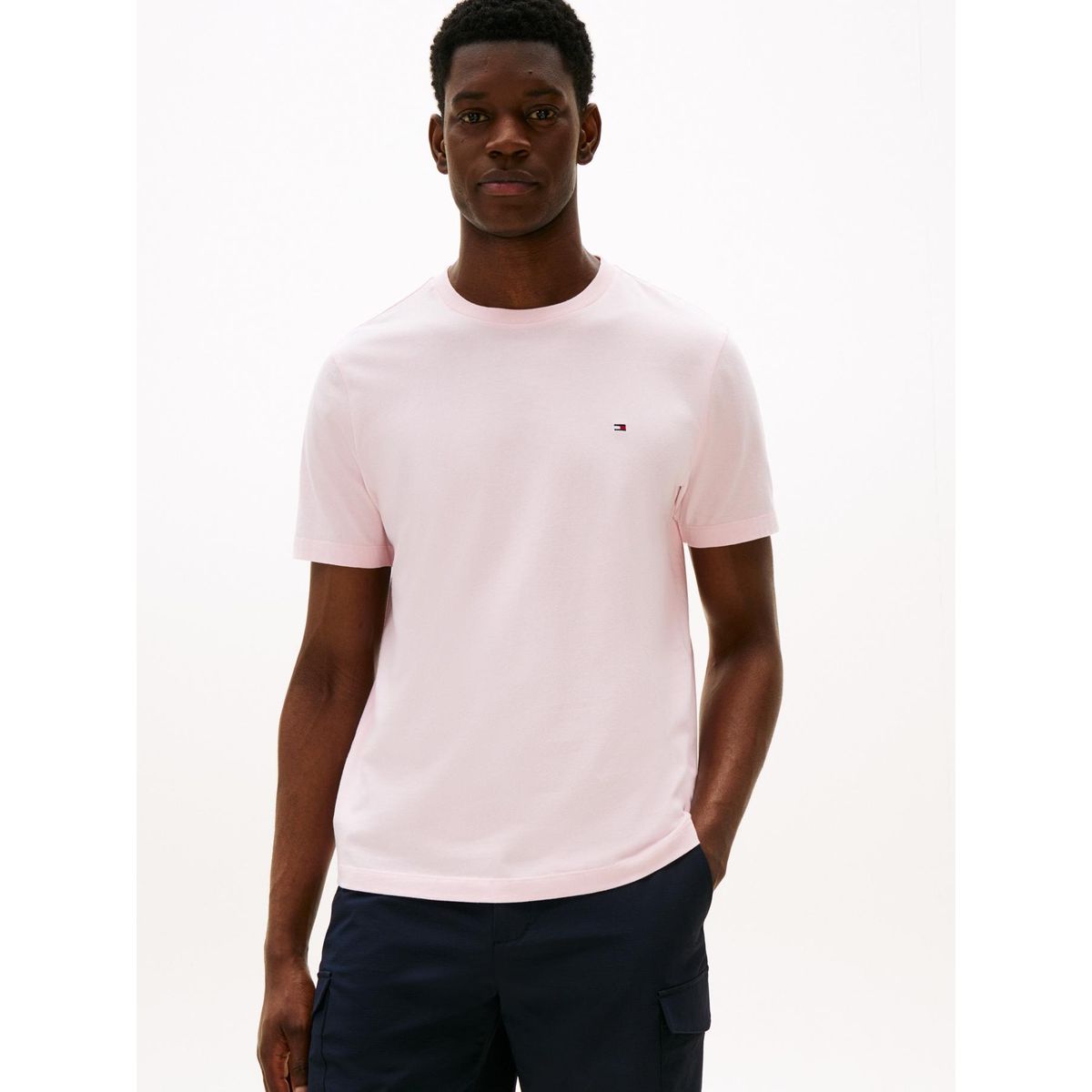TOMMY HILFIGER - Camiseta rosa de cuello redondo con logo bordado Tommy Hilfiger