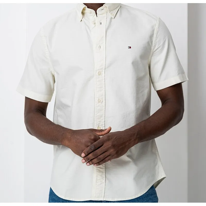 TOMMY HILFIGER - Camisa blanca Oxford de manga corta y corte regular Tommy Hilfiger
