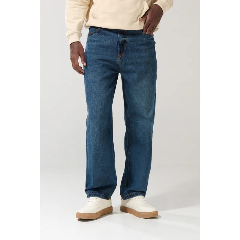KOAJ - KOAJ Jean baggy azul oscuro tiro medio con bota ancha y bols Hombre