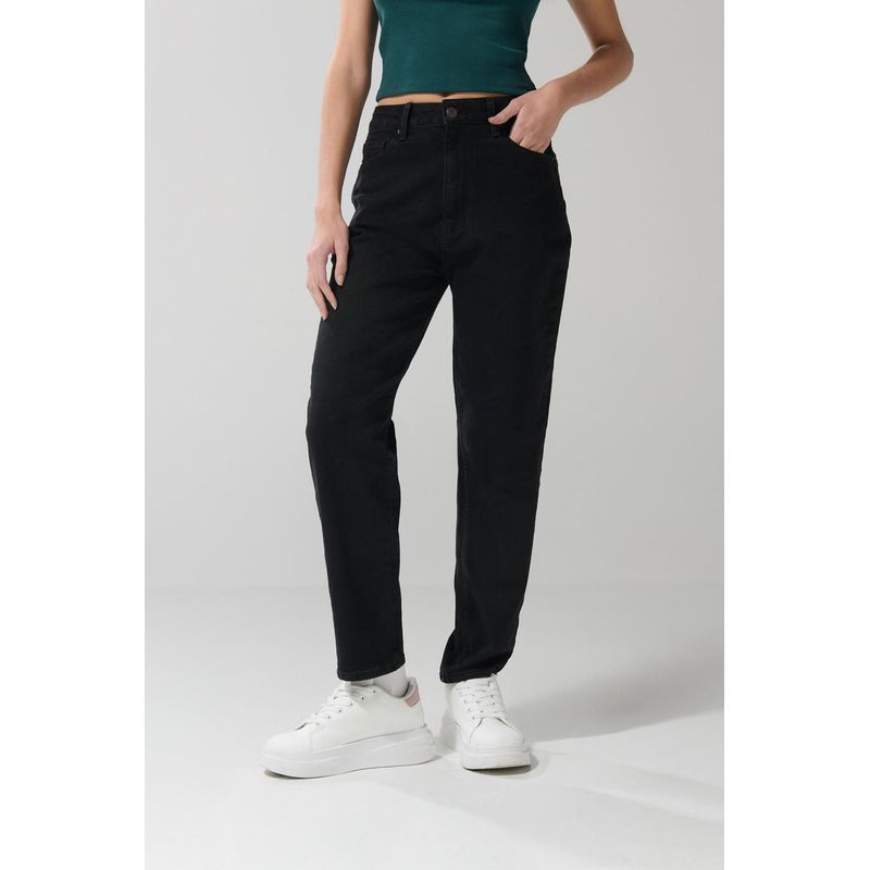 KOAJ - KOAJ Jean mom negro tiro súper alto con bota recta y bolsill Mujer
