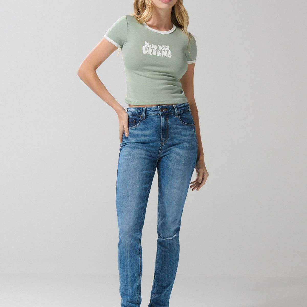 KOAJ - KOAJ Jean tiro alto jegging azul claro con rotos y desgastes Mujer