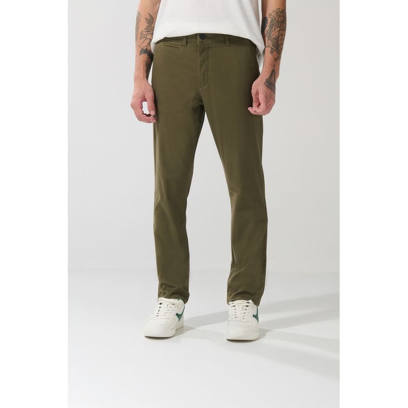 KOAJ Pantalón slim unicolor en dril con bolsillos y tiro med