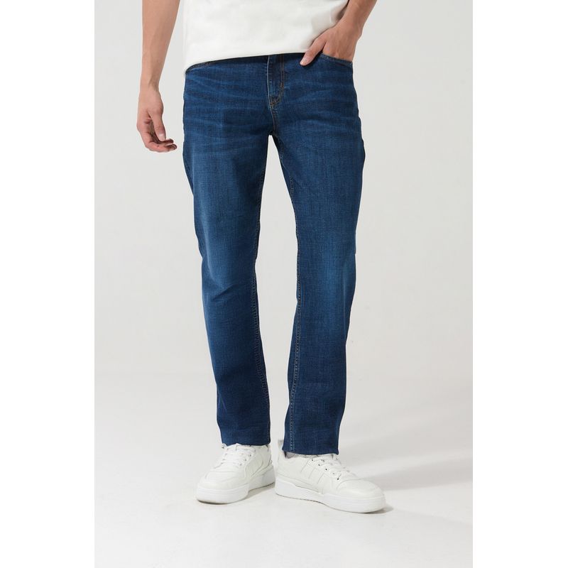 KOAJ - KOAJ Jean tiro bajo slim ajustado azul oscuro con cremallera Hombre