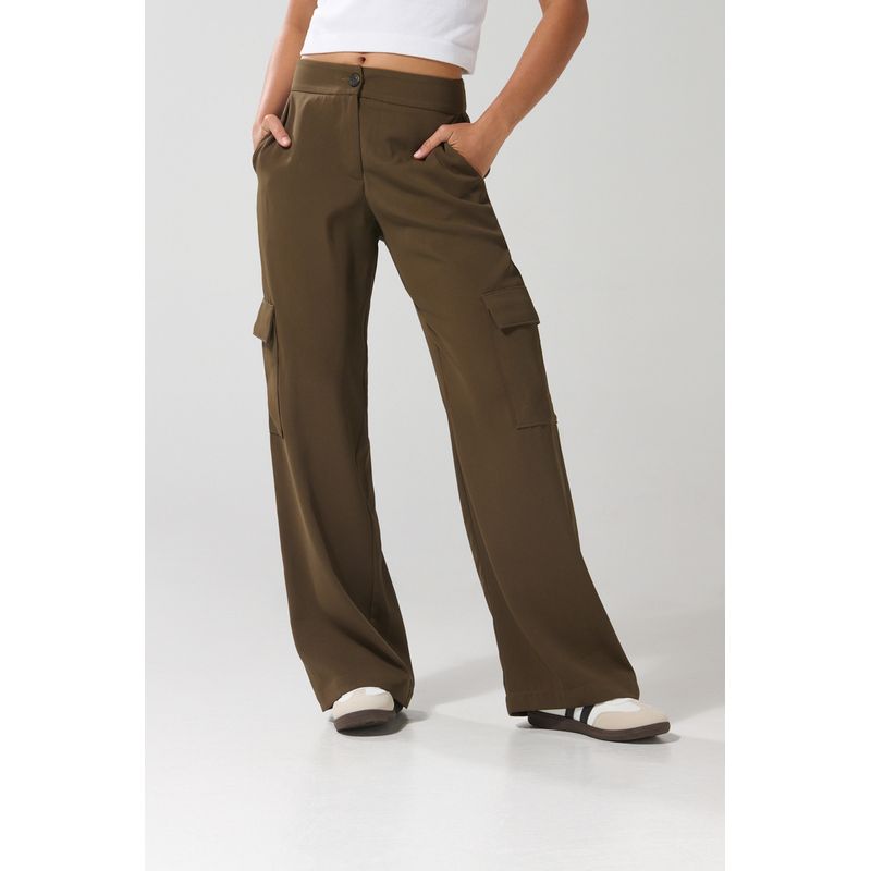 KOAJ - KOAJ Pantalón cargo verde oscuro con tiro alto y bota recta Mujer