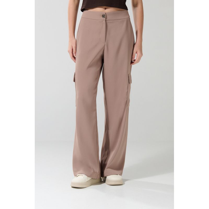 KOAJ - KOAJ Pantalón kaki oscuro cargo con tiro alto y bota recta Mujer