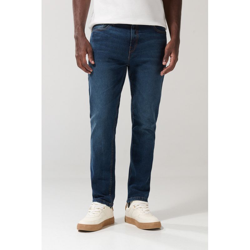 KOAJ - KOAJ Jean tiro bajo straight leg azul con bota recta y desga Hombre