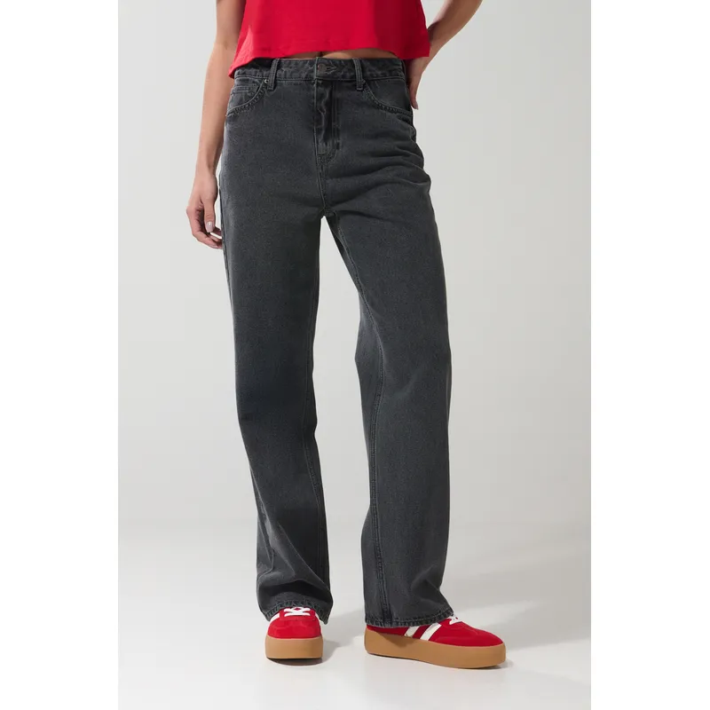 KOAJ - KOAJ Jean 90´S bota recta gris oscuro con bolsillos y tiro a Mujer