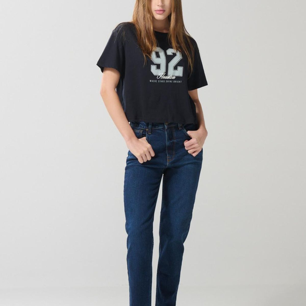 KOAJ - KOAJ Jean tiro súper alto mom azul oscuro con bota recta Mujer
