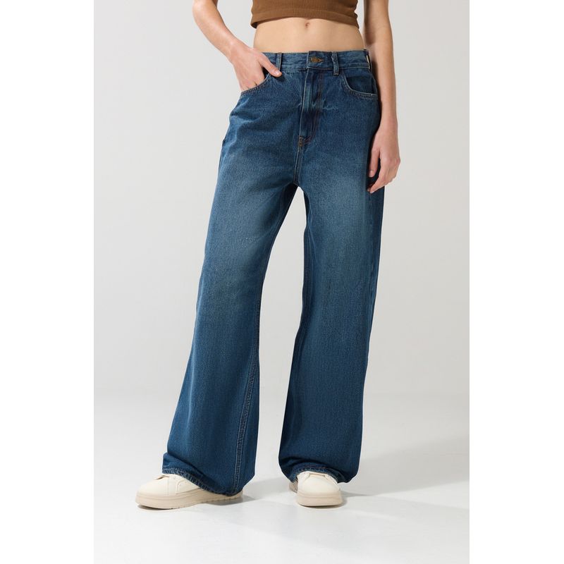 KOAJ - KOAJ Jean baggy azul tiro medio con cremallera y bota ancha Mujer