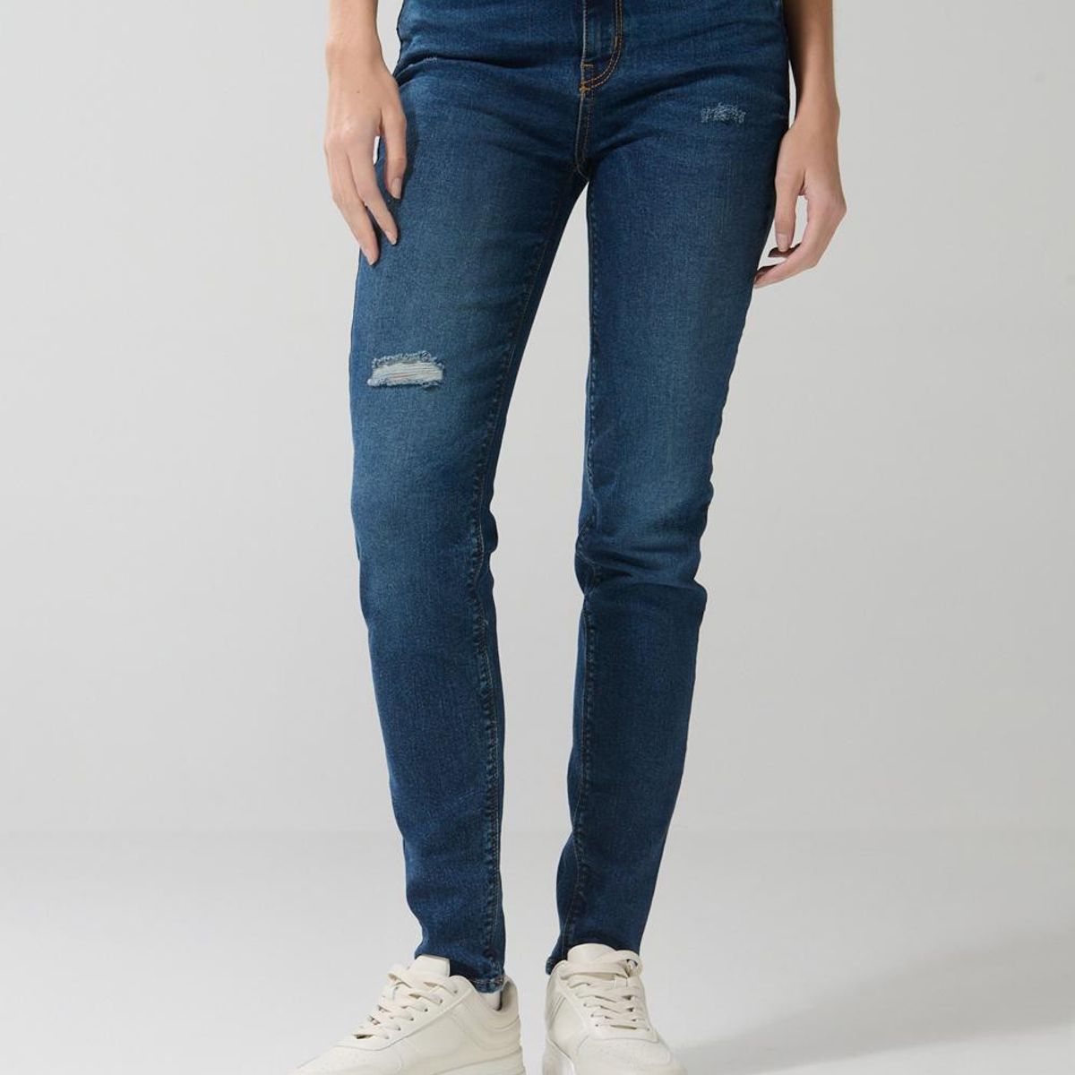 KOAJ - KOAJ Jean azul oscuro jegging con rotos y tiro súper alto Mujer